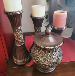 3 piece candle holder and Canister set